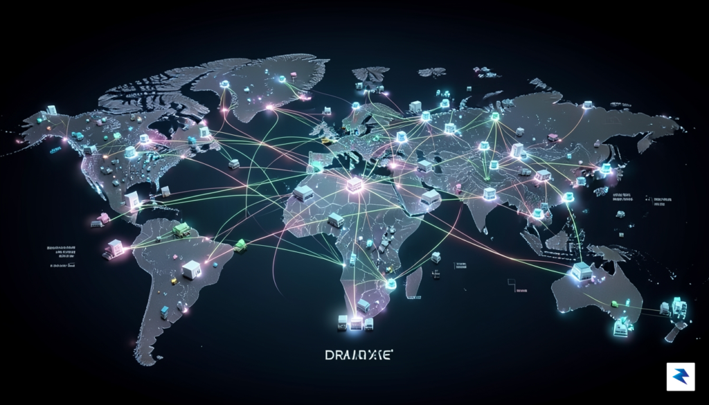 A conceptual 3D render of a global supply chain network&hellip;