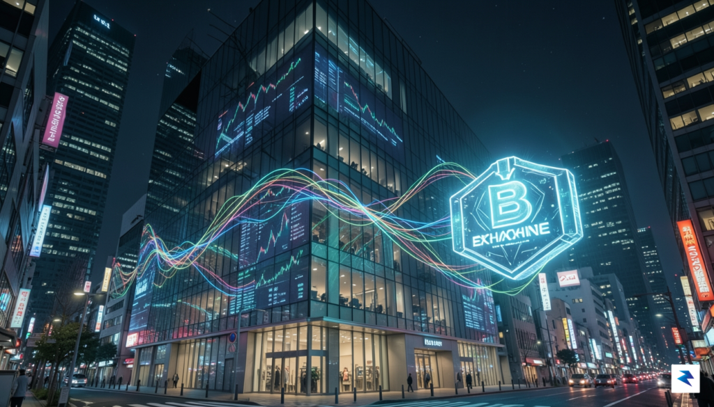 A conceptual digital art piece showing a high-tech financial hub&hellip;