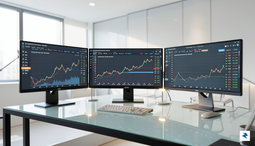 A high-tech, professional office environment showing a digital interface of&hellip;