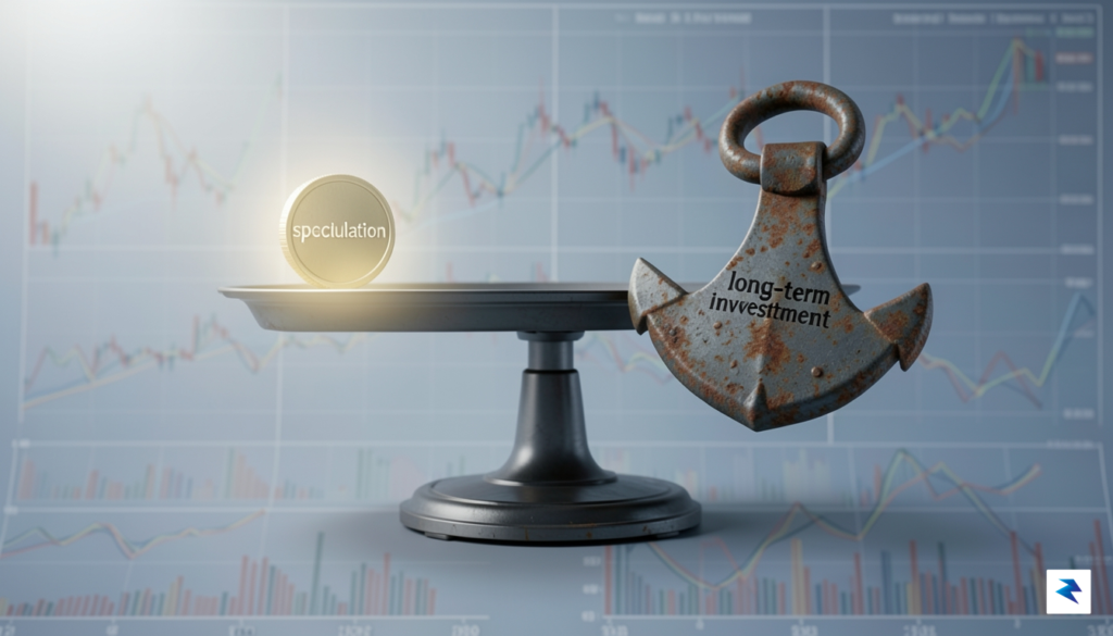A conceptual illustration showing a digital scale balancing a small,…