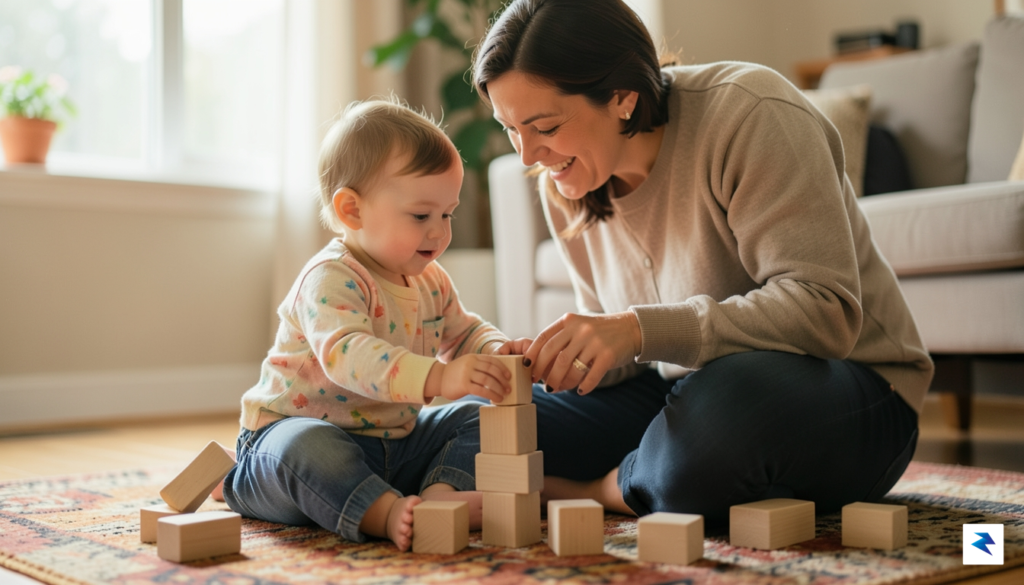 A warm, candid, high-resolution photograph of a parent sitting on&hellip;