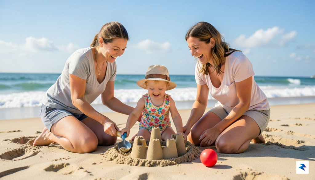 A diverse family, including parents and a toddler, engaged in&hellip;