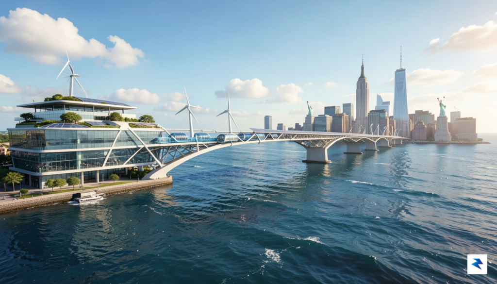 A conceptual digital illustration showing a bridge connecting a sleek,&hellip;