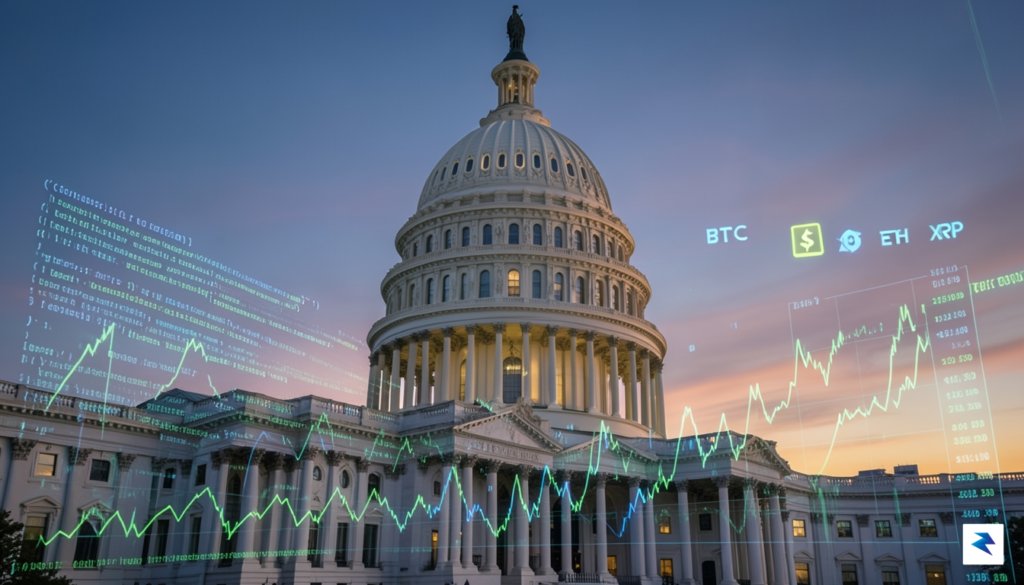 A photograph of the U.S. Capitol building dome at dusk,&hellip;