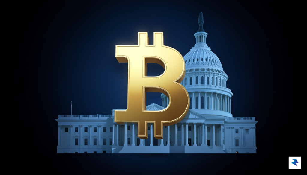 A modern, high-tech conceptual illustration showing a digital Bitcoin symbol&hellip;