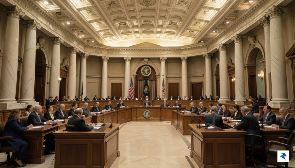 A wide-angle shot of the U.S. Senate chamber during a&hellip;