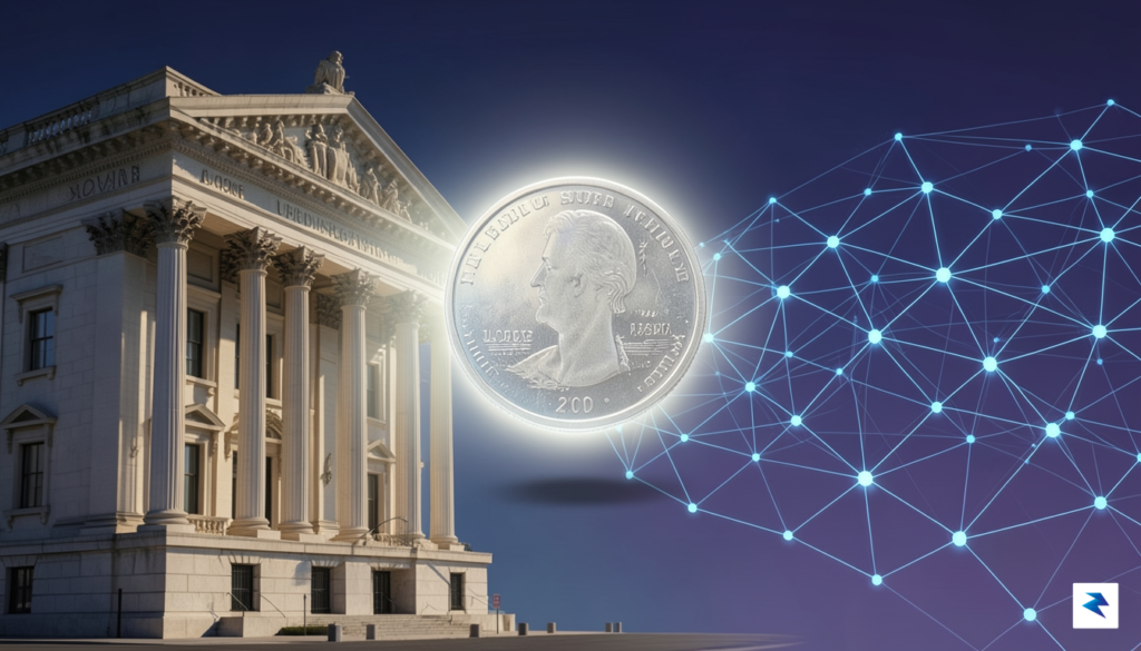 A conceptual digital illustration showing a glowing, translucent U.S. dollar&hellip;