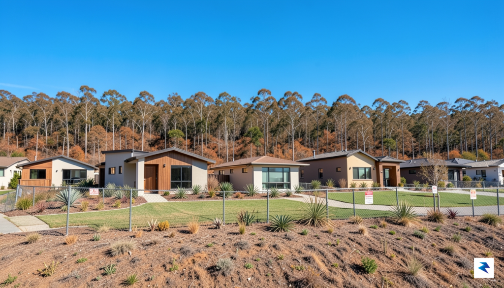 A wide-angle, high-resolution shot of a modern suburban neighborhood bordering&hellip;