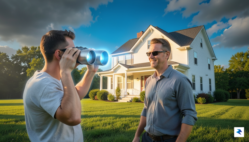 A conceptual illustration showing a prospective home buyer peering through&hellip;