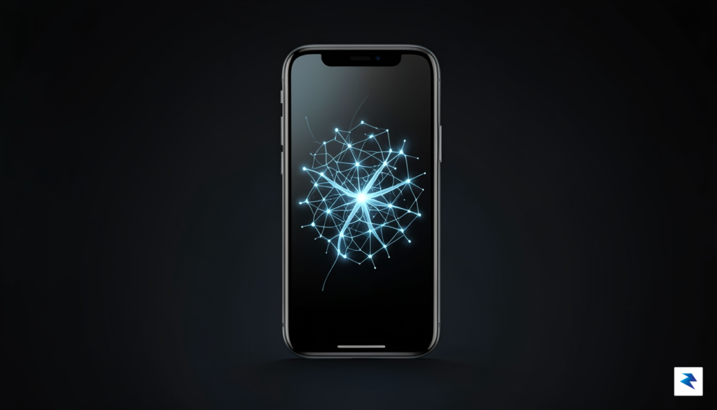 A conceptual, minimalist digital interface showing an invisible, glowing neural…