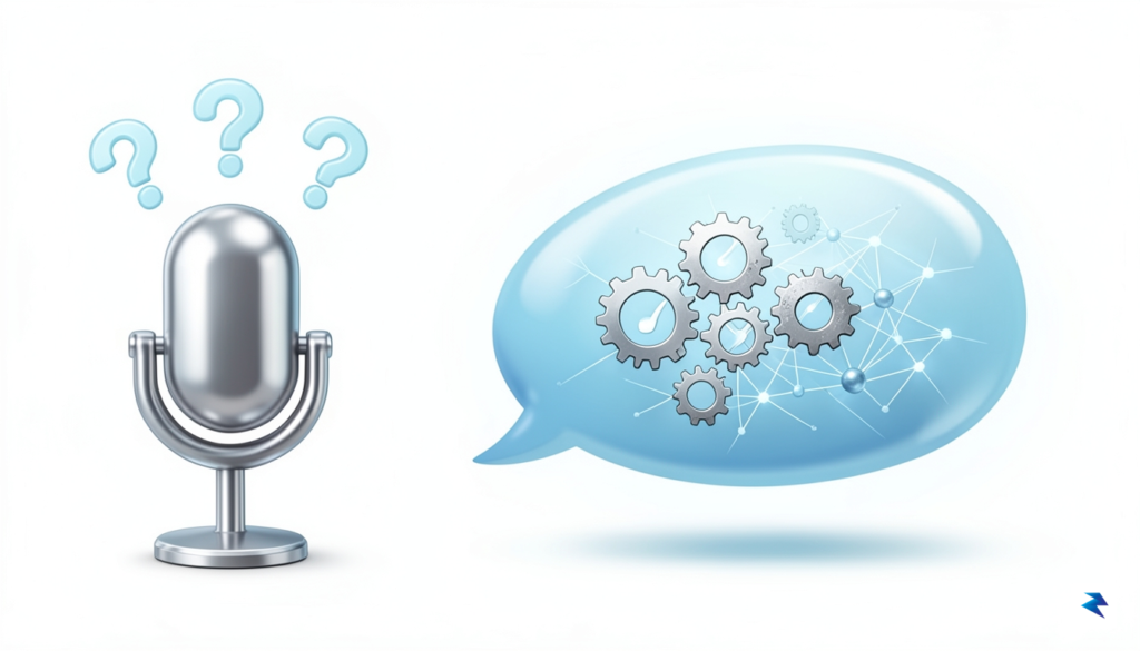 A stylized illustration depicting the evolution of Siri, starting with…