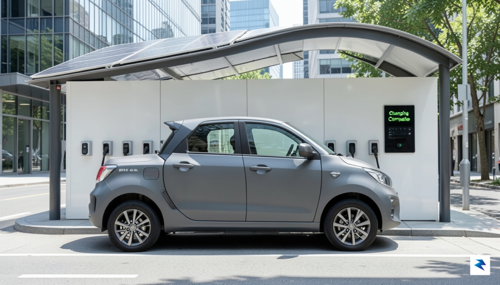 A side-profile shot of the Slate Auto electric truck parked…