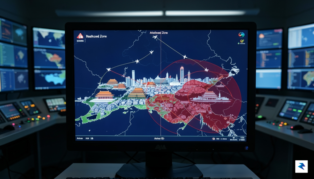 A radar control room monitor displaying a digital map of&hellip;