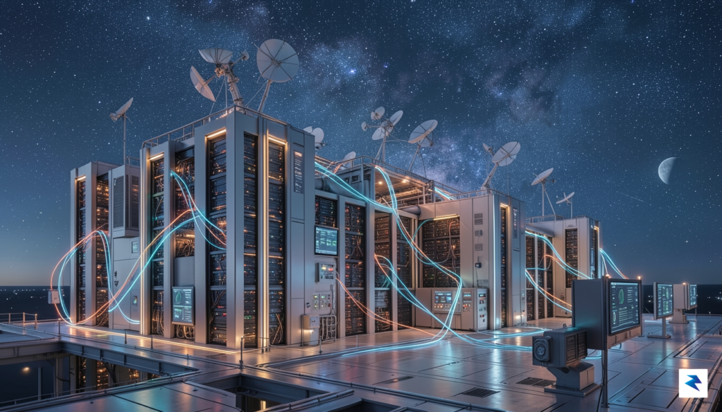 A futuristic, conceptual visualization of a massive data center integrated&hellip;