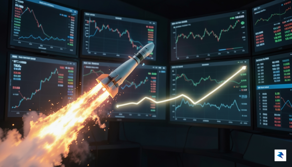 A digital art representation showing a volatile SpaceX rocket trajectory&hellip;