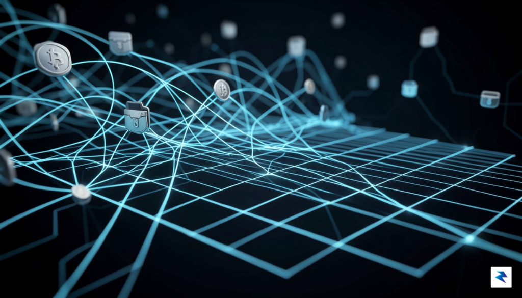 A digital visualization showing a complex, tangled web of glowing&hellip;
