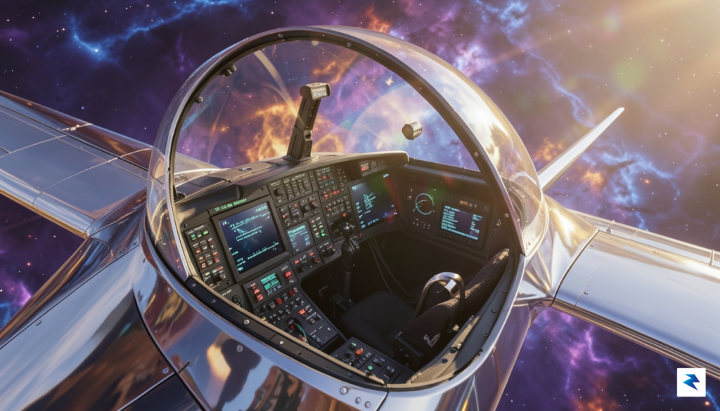 A close-up, high-definition render of an Arwing cockpit in mid-flight,&hellip;