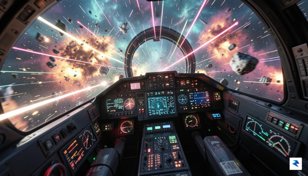 A vibrant, high-fidelity close-up of the Arwing cockpit during a&hellip;