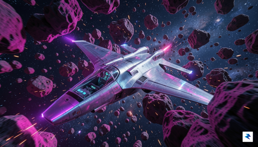 A high-fidelity cinematic shot of the Arwing starship flying through&hellip;