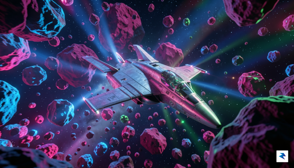 A cinematic, high-action shot of an Arwing flying through a&hellip;
