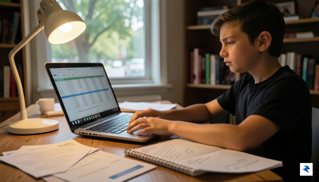 A focused student sitting at a desk with a laptop&hellip;
