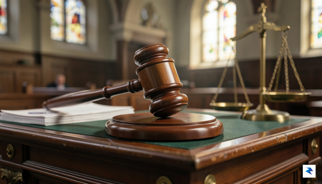 A gavel hitting a sound block on a judge's bench,&hellip;