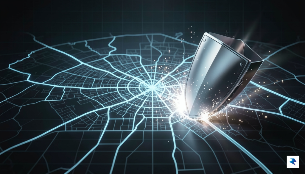 A conceptual illustration showing a digital map of a city&hellip;