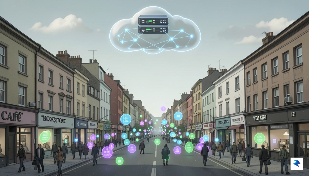A conceptual illustration showing a map of a city street&hellip;