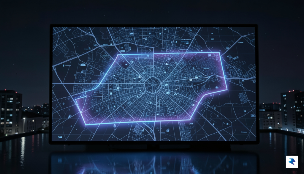 A conceptual illustration showing a digital map of a city&hellip;