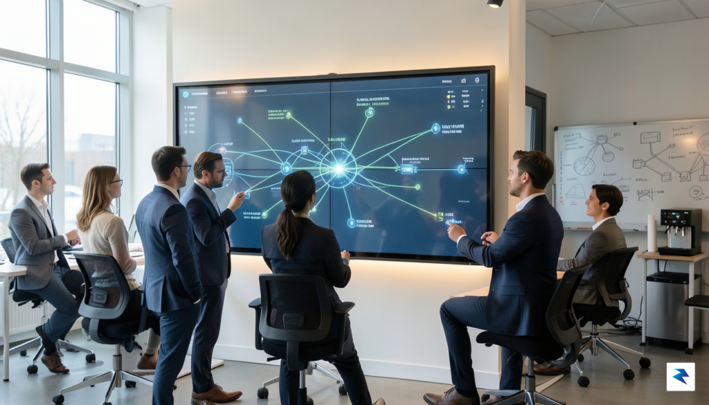 A modern, collaborative workspace where a diverse group of professionals&hellip;