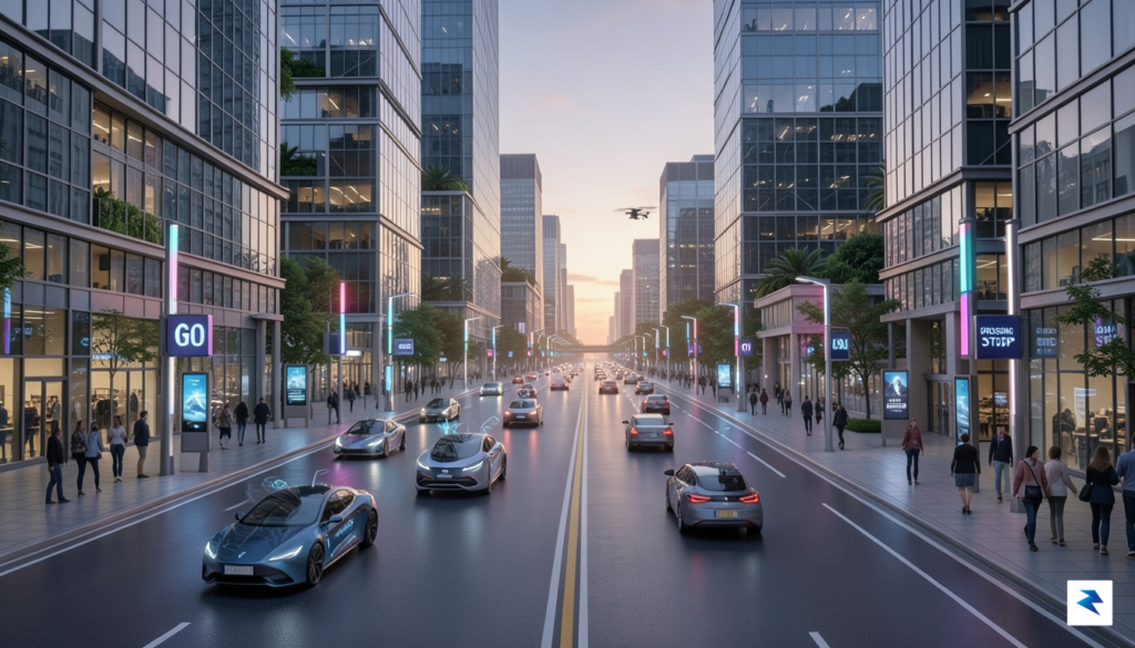 A conceptual digital rendering showing a futuristic city street grid&hellip;