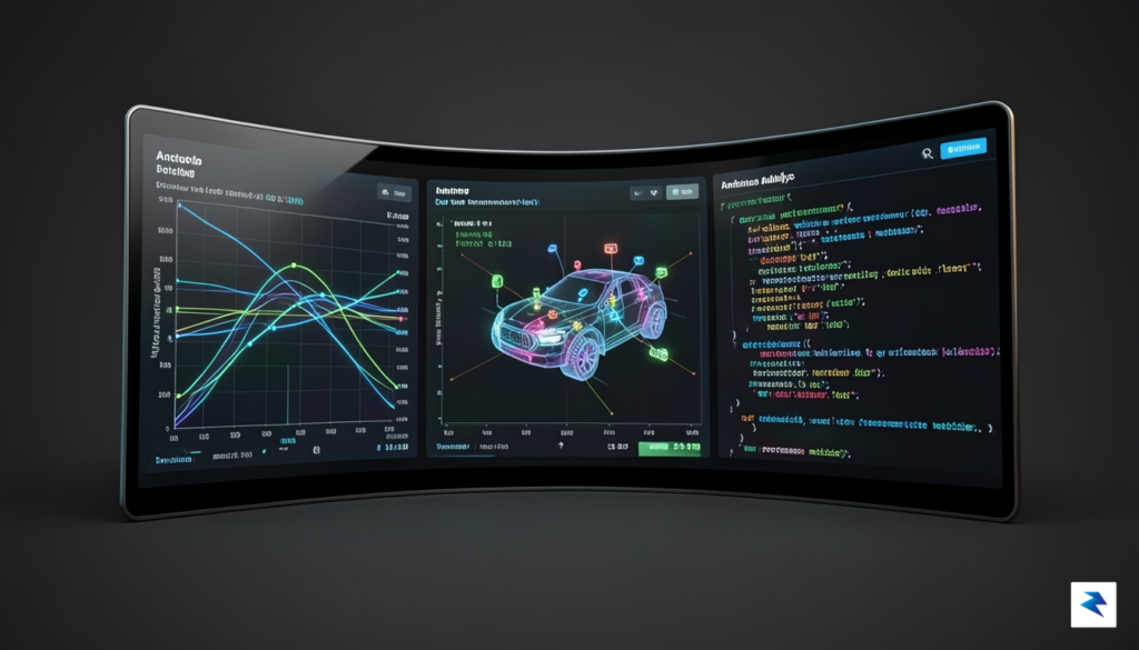 A close-up, high-tech visualization of a digital dashboard interface displaying…