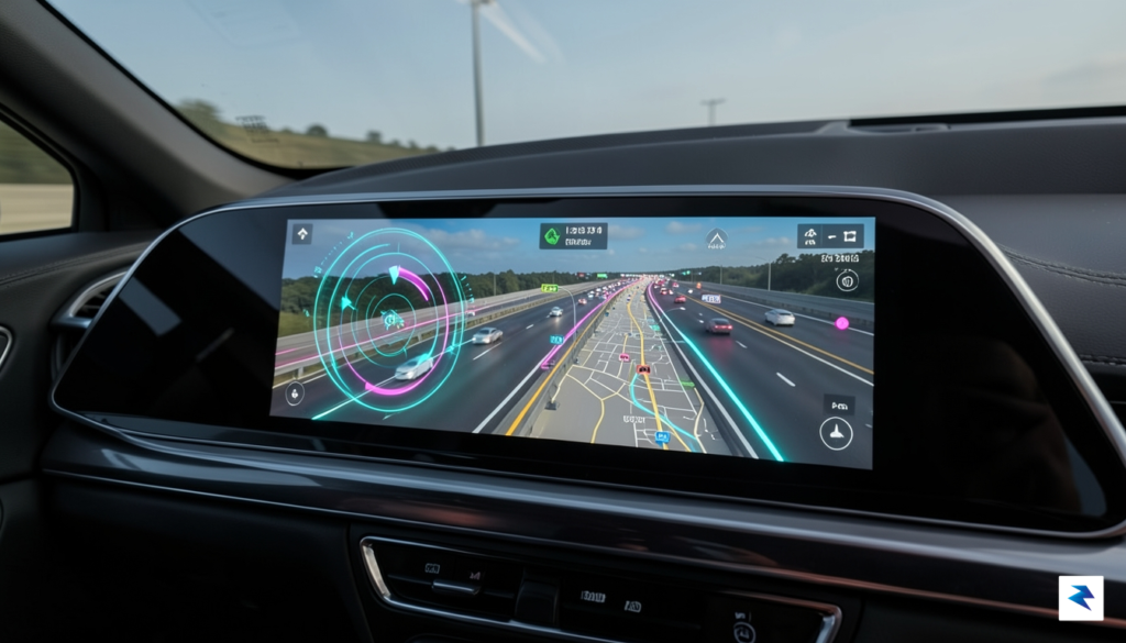 A high-resolution, wide-angle shot of a digital dashboard interface showing&hellip;