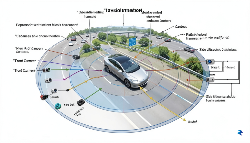 A technical diagram illustrating how a Tesla vehicle uses multiple&hellip;