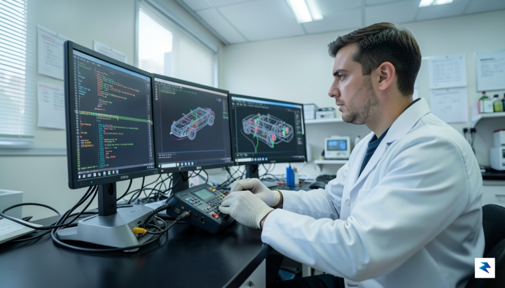A detailed close-up shot of a forensic technician using specialized&hellip;