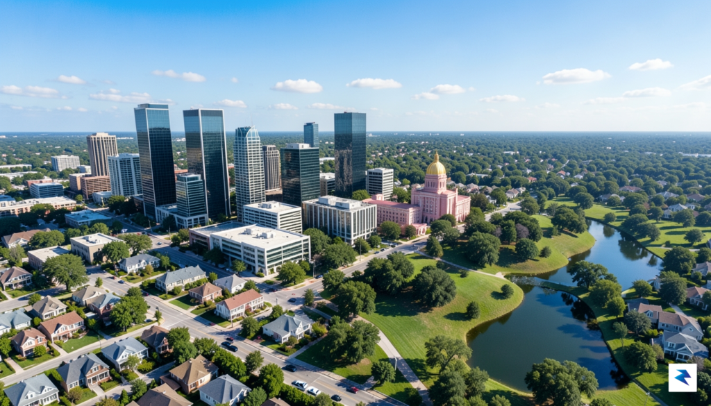 An aerial view of Austin, Texas, showcasing a mix of&hellip;