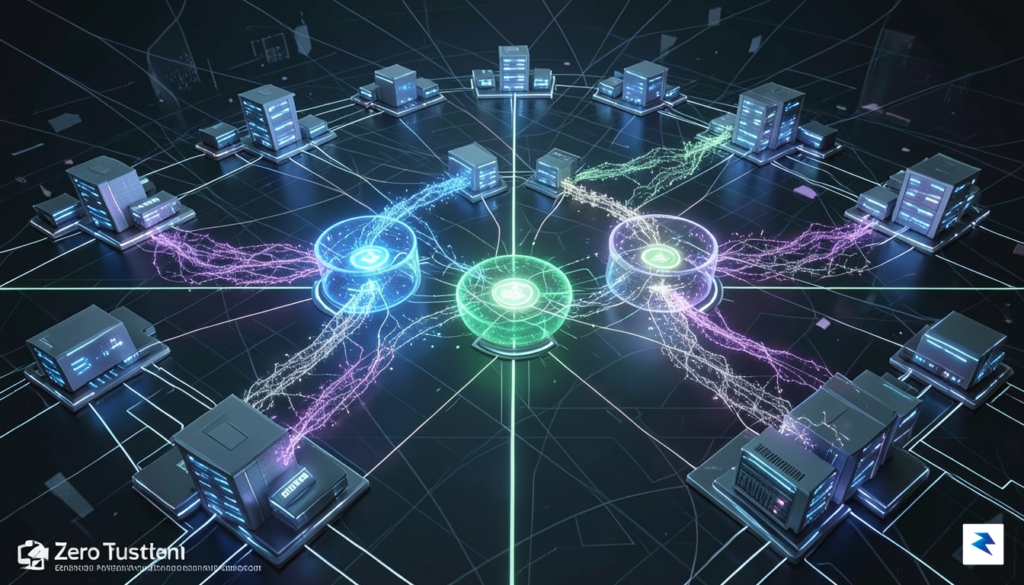 A digital visualization of a Zero Trust network architecture, showing&hellip;