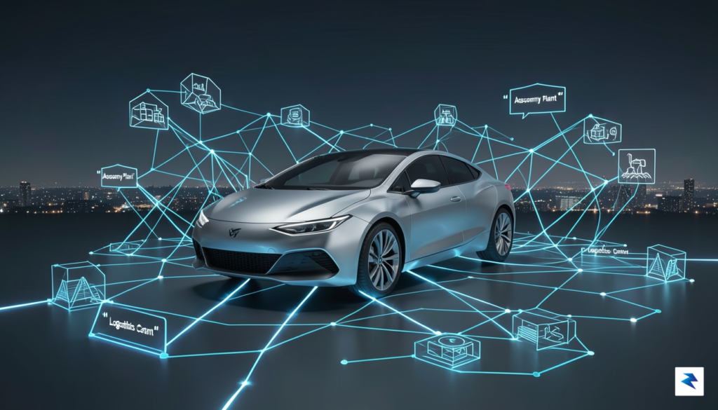 A digital visualization of a modern vehicle connected to a&hellip;