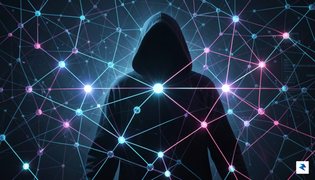 A stylized digital representation of a complex network, with glowing&hellip;