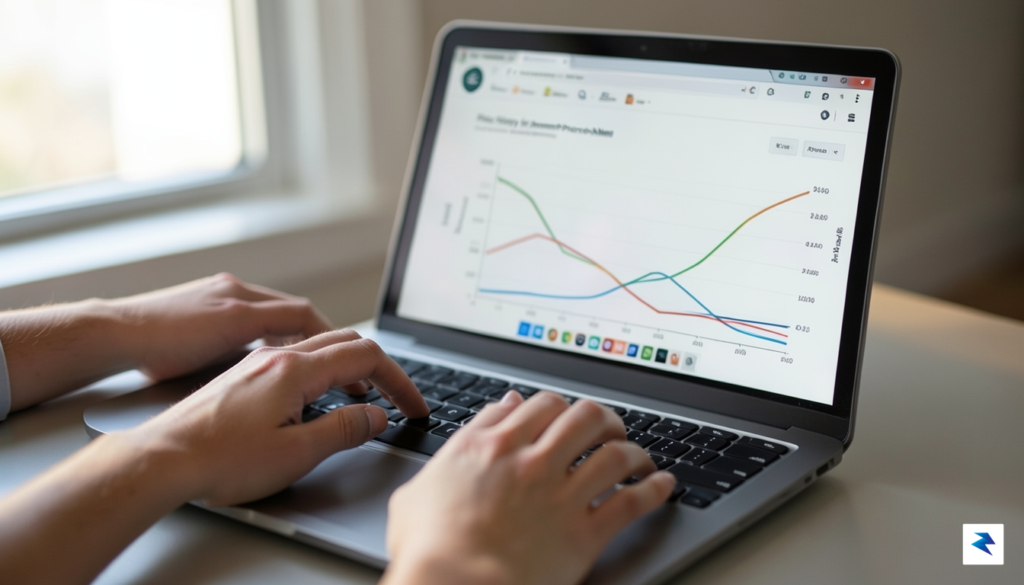 A close-up of a person using a laptop with a&hellip;