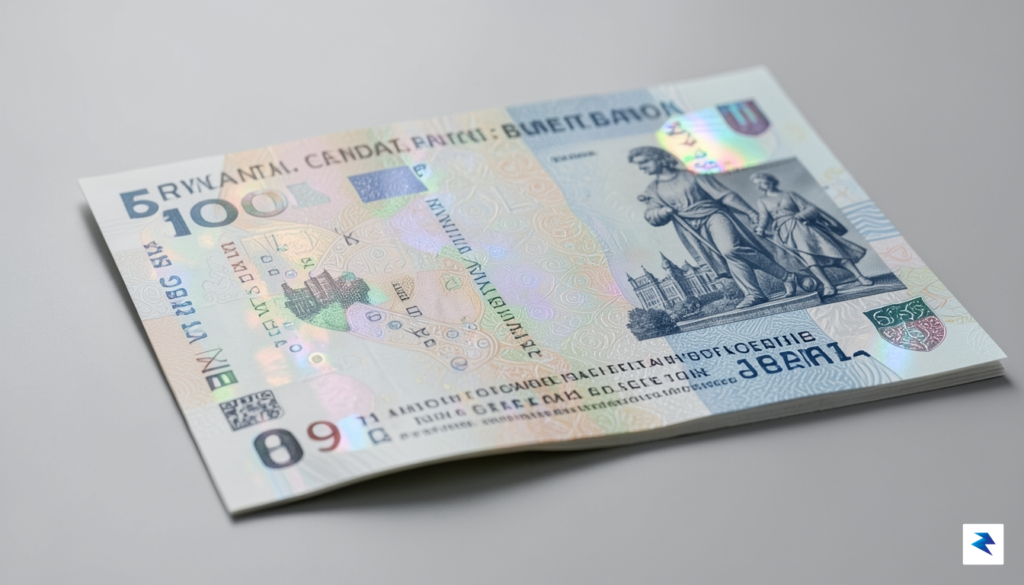 A close-up, high-resolution artistic shot of a crisp, modern-style banknote&hellip;