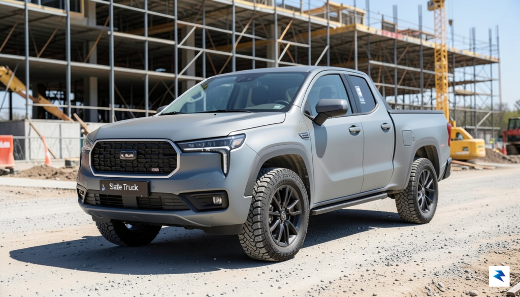 A sleek, modern electric pickup truck, the Slate Truck, parked&hellip;