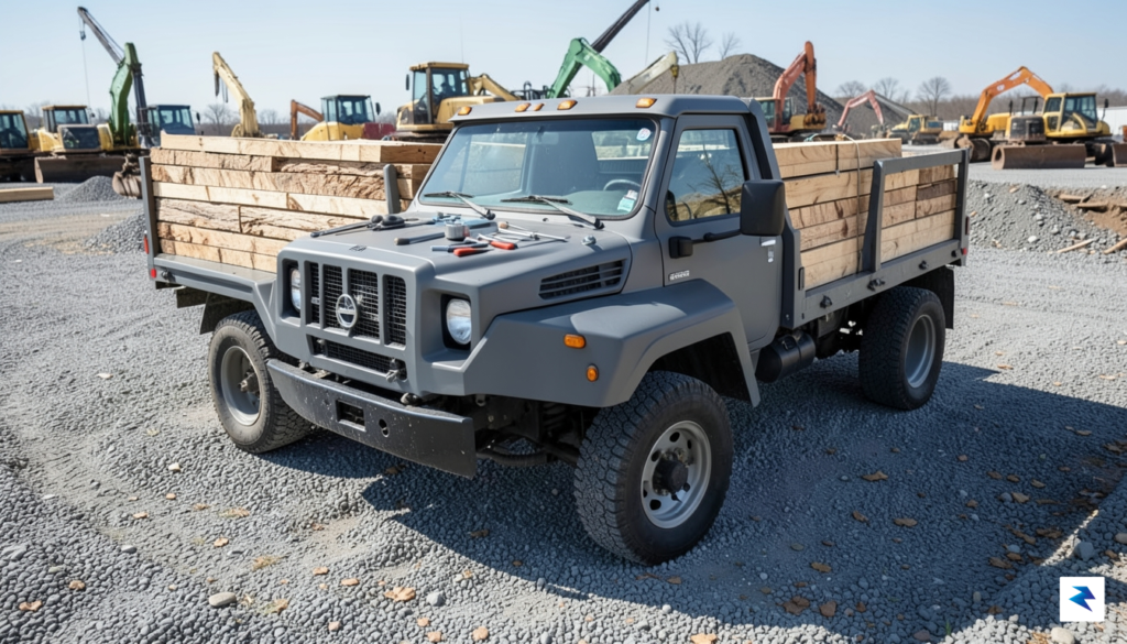 A wide-angle, realistic shot of a Slate Truck parked on&hellip;