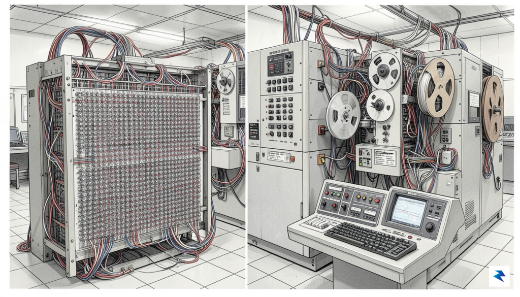 A detailed schematic or photograph depicting early magnetic core memory&hellip;