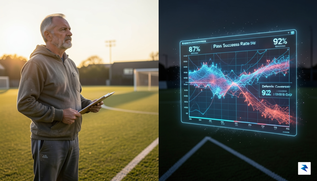 A split-screen composition showing a veteran soccer manager looking pensively&hellip;