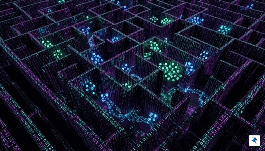 A complex, abstract representation of a digital maze filled with&hellip;