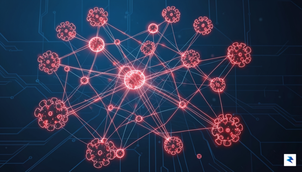 A digital illustration showing a complex web of medical data&hellip;