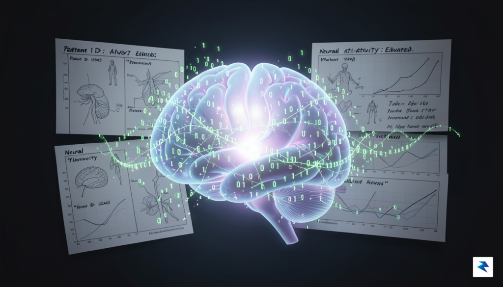A digital illustration showing a glowing, translucent brain structure merging&hellip;
