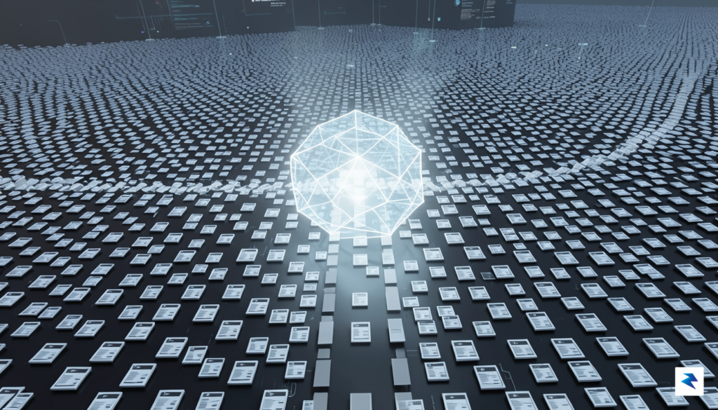 A digital visualization showing a sea of identical resume icons…