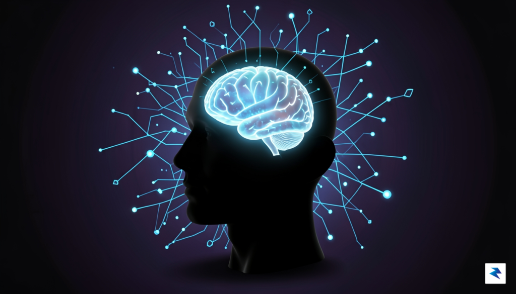 A silhouette of a human head with a glowing brain,&hellip;